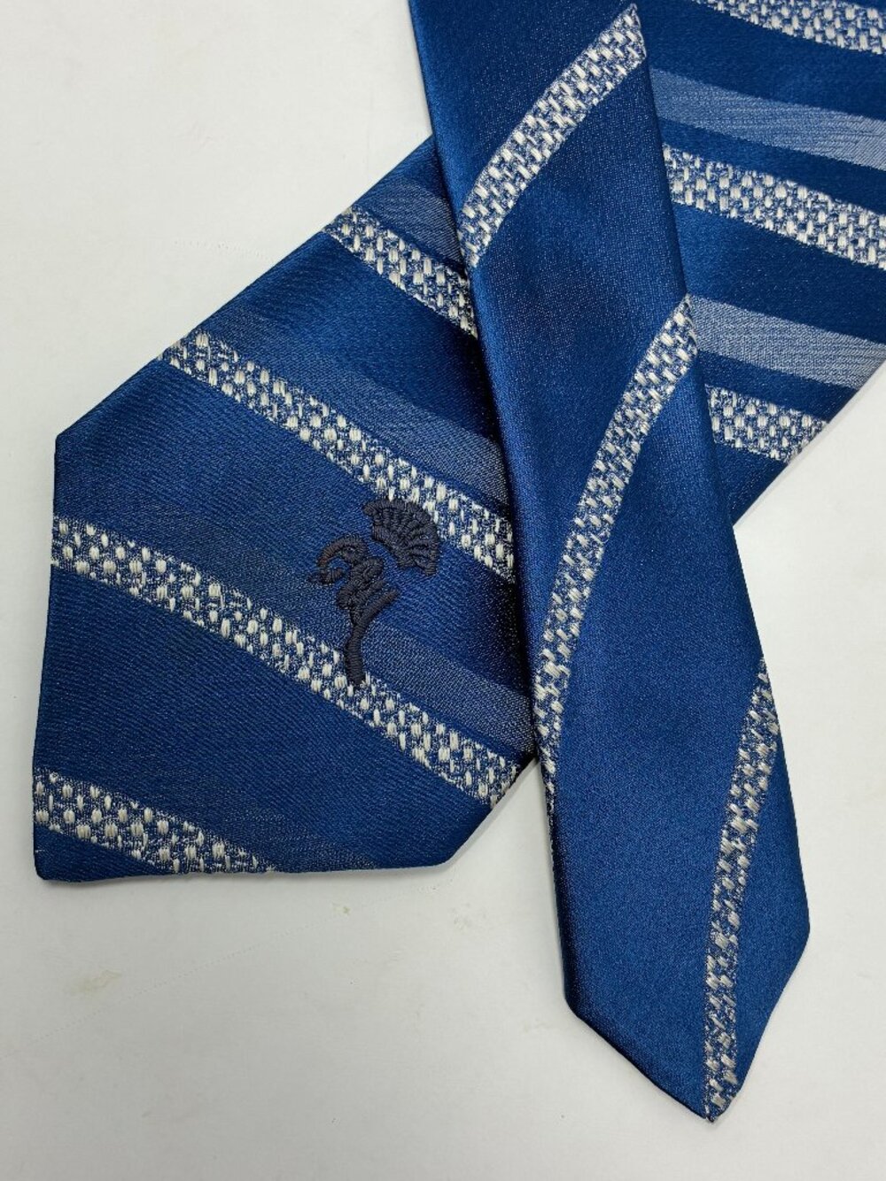 Vintage Countess Mara Silk Tie Blue Regimental Stripe 3.5” Raleigh Haberdasher